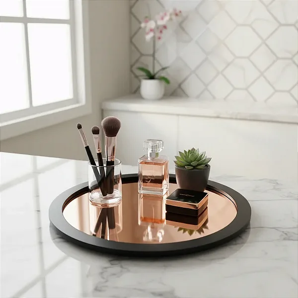 Bandeja Organizadora Redonda Em Acrílico 20x20cm - Espelhado Rose