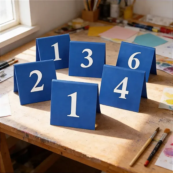 Placas Numeradas para Mesa em Acrílico Azul