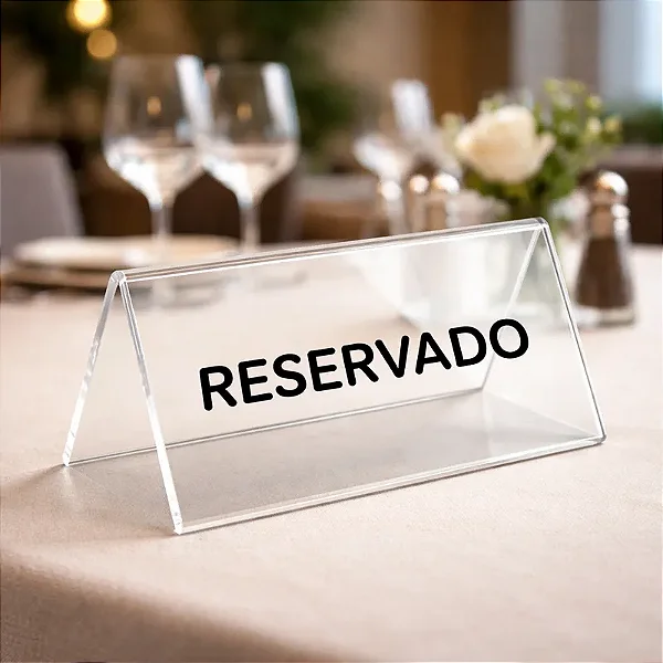 Placas Reservado para Mesa em Acrílico Transparente 6 X 15 Cm - Kit 10 peças
