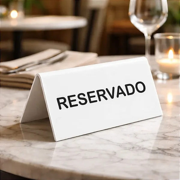 Placas Reservado para Mesa em Acrílico Branco 6 X 15 Cm - Kit 10 peças