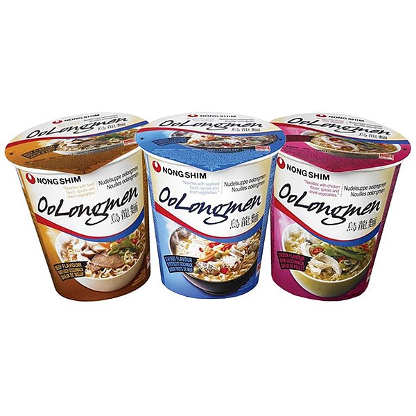 LAMEN COPO COREANO OOLONGMEN SABORES GALINHA, CARNE E FRUTOS DO MAR - 75g