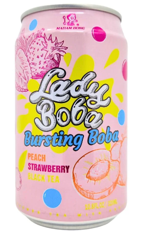 LADY BOBA BUBBLE TEA SABOR PÊSSEGO COM MORANGO E CHÁ PRETO MADAM HONG - 320ml