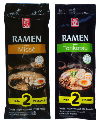 RAMEN ALFA COM MOLHO CONCENTRADO PRONTO NOS SABORES MISSÔ E PORCO - 270g
