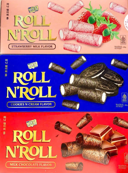 ROLINHO DE WAFER NOS SABORES MORANGO E CHOCOLATE - 80g