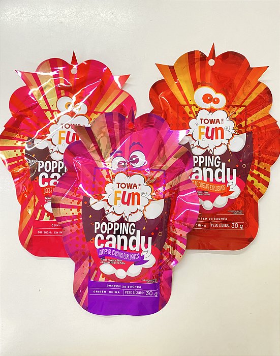 BALA EXPLOSIVA SABORES COCA, MELANCIA, MORANGO FUN POPPING CANDY - 30g