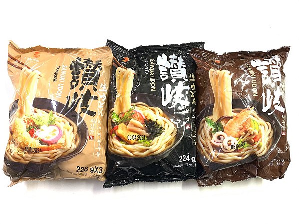SANUKI UDON COM 3 PORÇÕES NOS SABORES TEMPURA, FRUTOS DO MAR E ALGA MARINHA - 228G X3