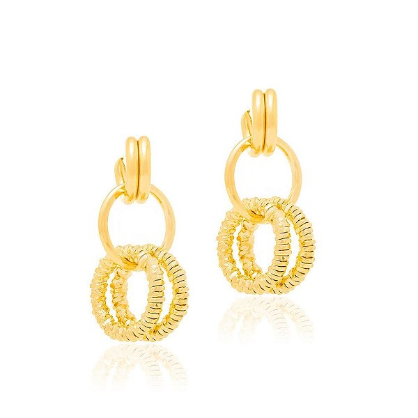 Brinco Rommanel com Argolas Duplas Texturizadas Folheado a Ouro 18k