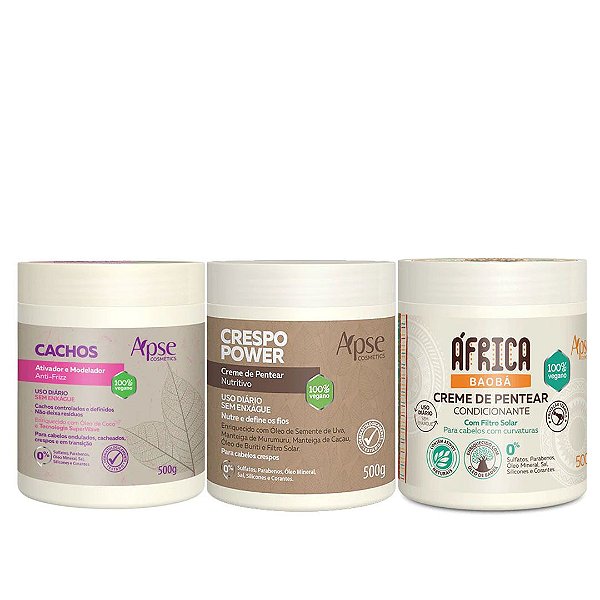 Kit 3 Finalizadores Apse 500g Africa Crespo Power e Sos Cachos Apse