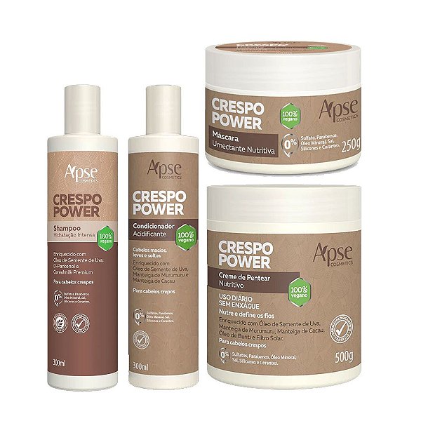 Kit Apse Crespo Power Shampoo e Condicionador e Mascara e Creme de Pentear
