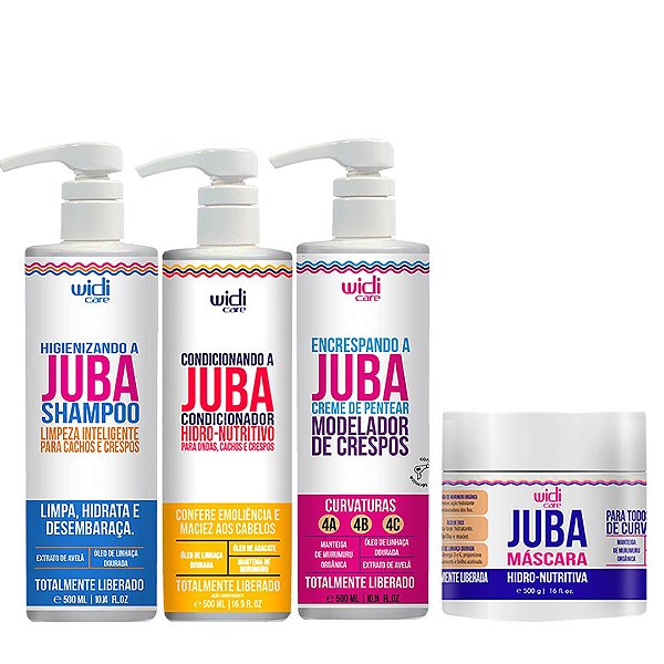 Kit Creme de Pentear Encrespando e Shampoo e Condicionador e Mascara Juba Widi Care