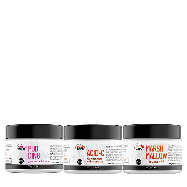 Kit Máscara Mashmallow eMáscara Acid-c e Gelatina Pudding Curly Care