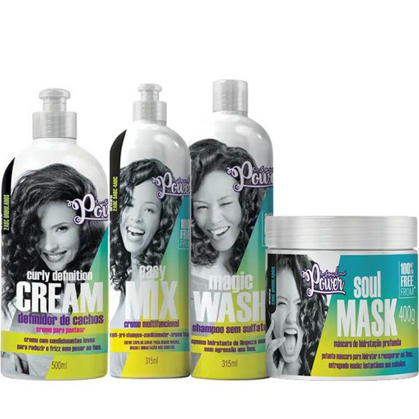Kit Soul Power Curly Def Cream+ Magic Wash+ Easy Mix+Soul Mask