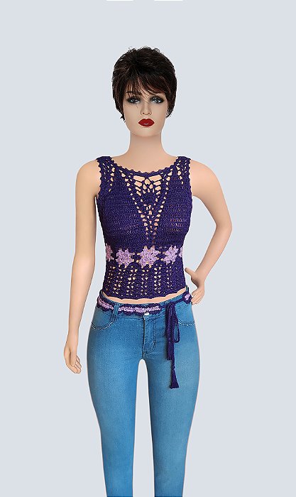 Cropped De Crochê Com Cinto Igual!