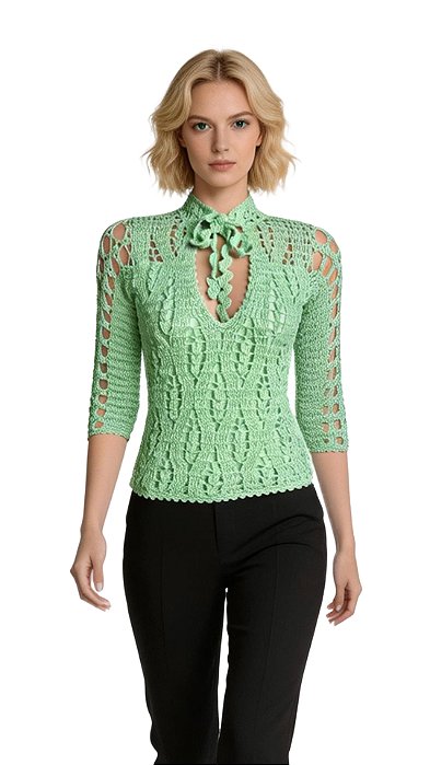 Blusa de Crochê Gola Laço, Modelo Exclusivo Krafiti!