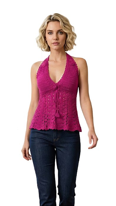 Cropped de Crochê, Modelo Frente Única Estilo Batinha!