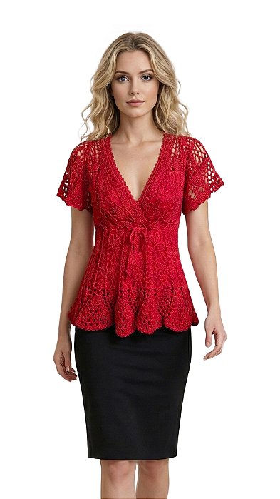 Blusa de Crochê Estilo Batinha-Vermelha!
