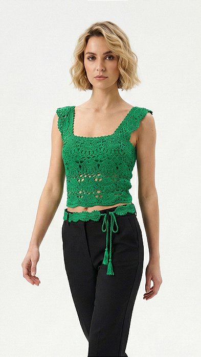 Cropped Artesanal, Verde Esmeralda, Com Cinto na Mesma Cor!