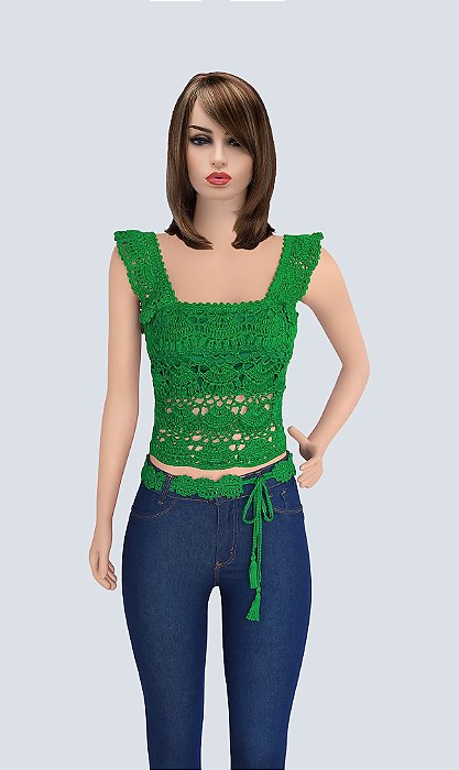 Cropped Artesanal, Verde Esmeralda, Com Cinto na Mesma Cor!