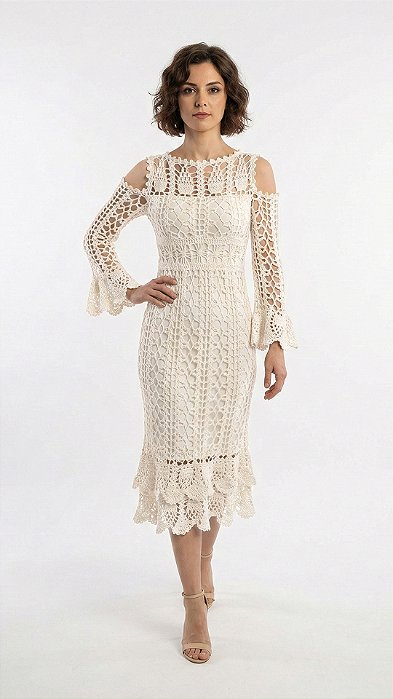 Vestido de Crochê Off White, Elegância Atemporal!