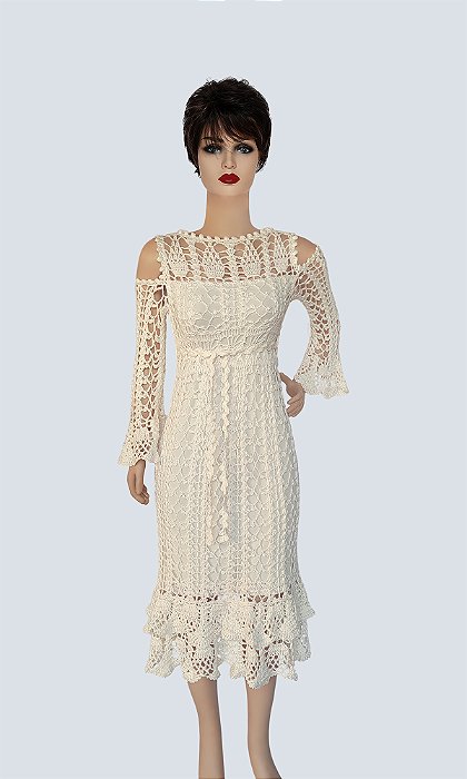 Vestido de Crochê, Modelo Alongado Off White!