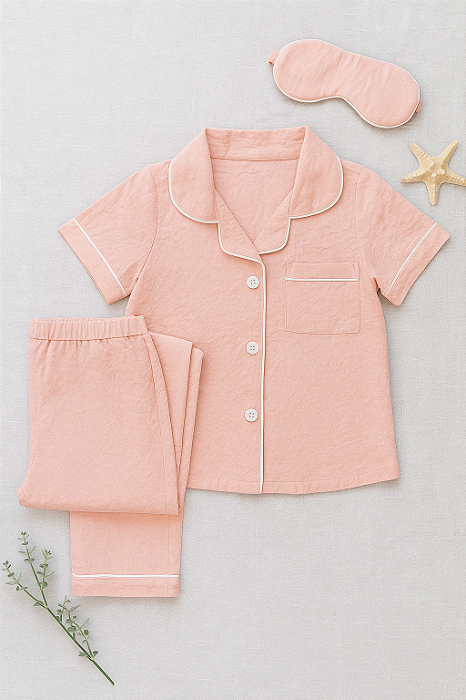 Pijama Infantil Manga Curta Rosa