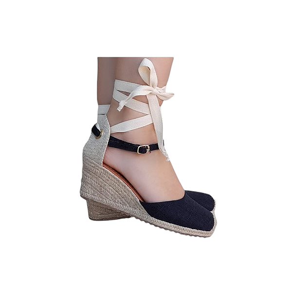 ESPADRILLE ANABELA IVI PRETO SALTO 5,5 CM