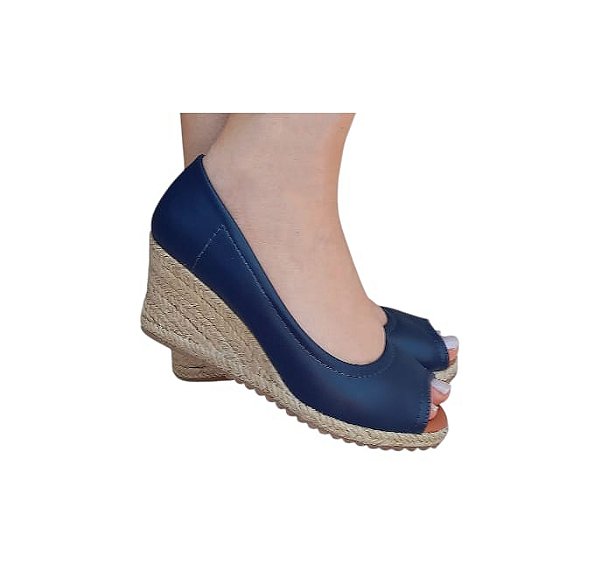 ESPADRILLE ANABELA PEEP TOE MARINHO SALTO 5,5 CM