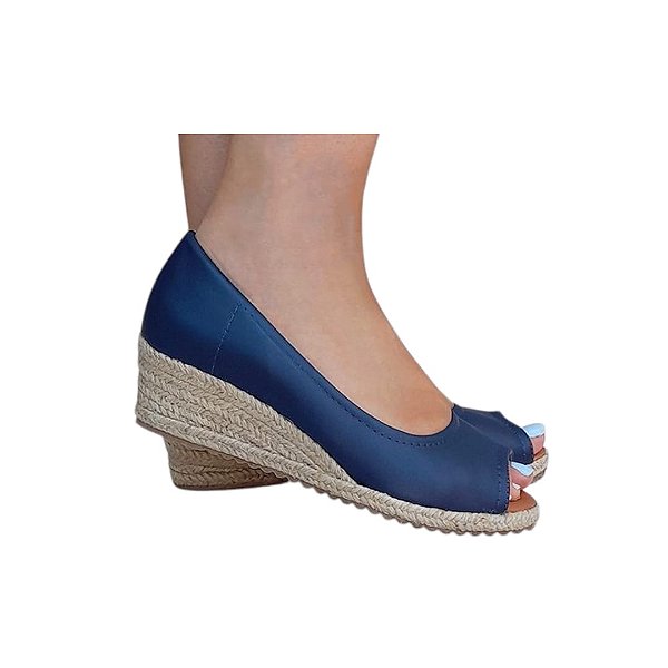 ESPADRILLE  PEEP TOE MARINHO SALTO 3,5 CM