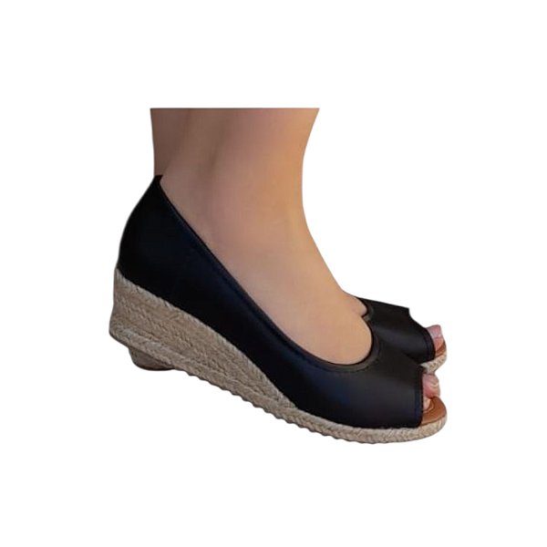 ESPADRILLE  PEEP TOE PRETO SALTO 3,5 CM