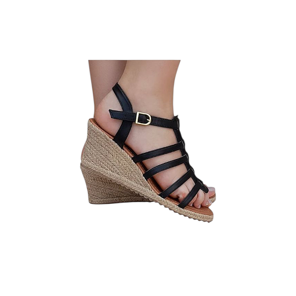 SANDÁLIA ESPADRILLE ANABELA ROMA PRETO SALTO 5,5 CM