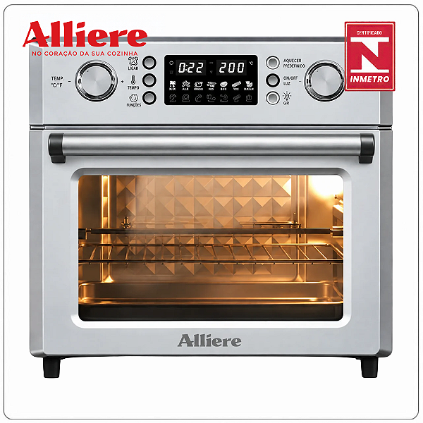 Forno AirFryer INOX Multifunções c/ Espeto para Churrasco - 26L