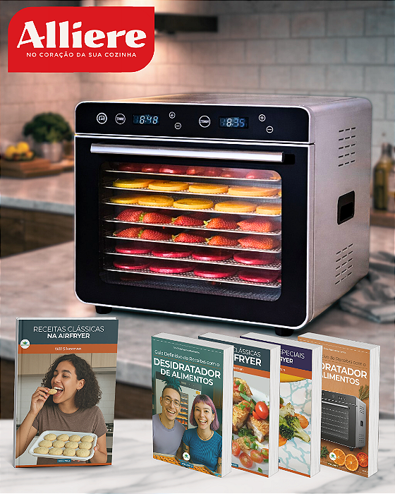 KIT ALLIERE - Desidratador Industrial Alimentos 700W Frugal 8 Bandejas / Teflon Timer + 5 E-books