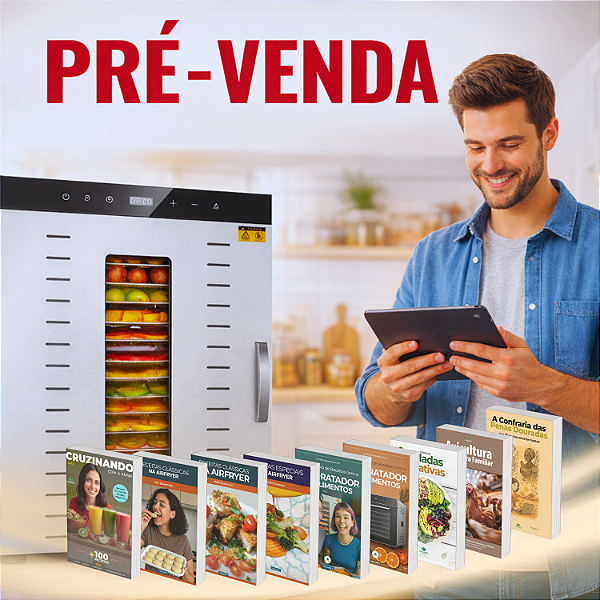 KIT PRÉ-VENDA SETEMBRO - PREVISÃO DE ENVIO: 03/09/2026 - Desidratador Industrial INOX de Alimentos Frugal Plus 16 Bandejas 1500W - 220v + 9 E-books