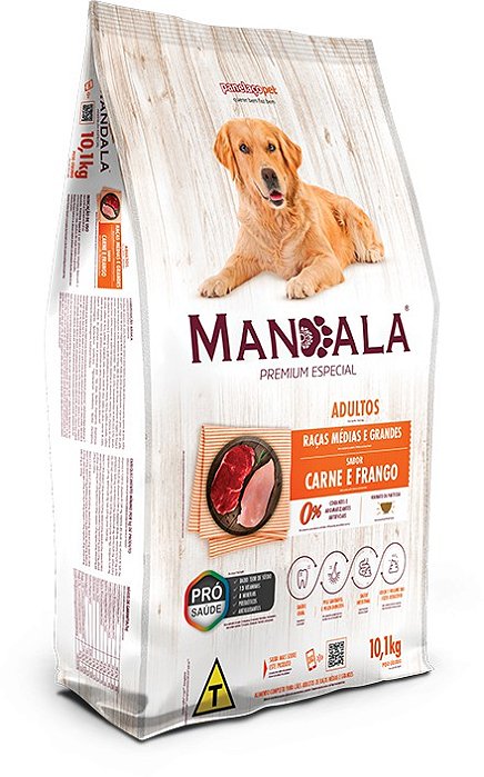 Ração Seca Mandala Para Cães Adultos Sabor Carne e Frango Raças Médias e Grandes - Premium Especial