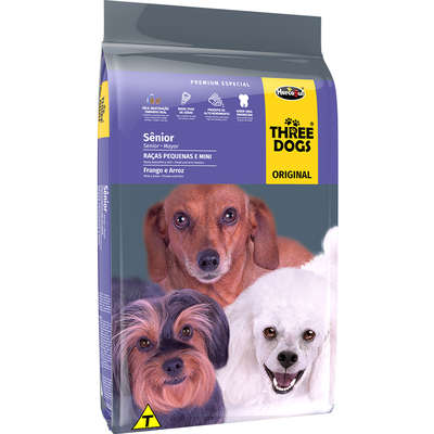 Ração Hercosul Three Dogs Sênior Raças Pequenas e Minis, Sabor Frango e Arroz - Premium Especial