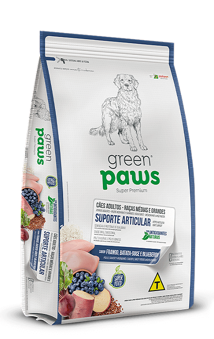 Ração Green Paws Cão Adulto Raças Médias e Grandes Sabor Frango , Batata Doce e Blueberry  - Super Premium