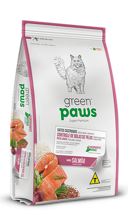 Ração Green Paws Gato Castrado Controle de Bolas de Pelo Sabor Salmão _ Super premium