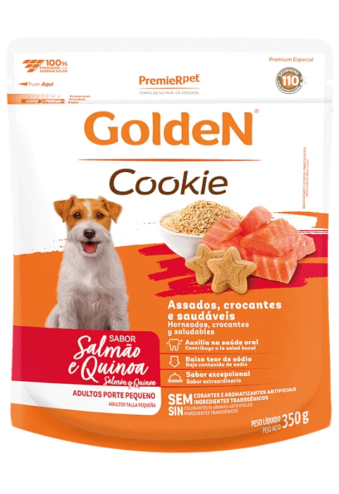 Biscoito Golden Cookie Cão Adulto Porte Pequeno Sabor Salmão e Quinoa