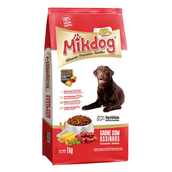 Ração Pian MikDog Carne com Ossinhos para Cães Adultos