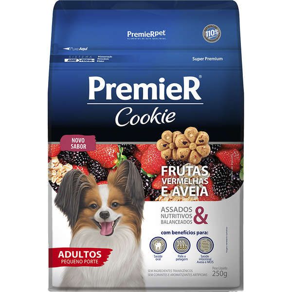 Biscoito Premier Cookie para Cães Adultos Pequeno Porte Frutas Vermelhas e Aveia 250 gr