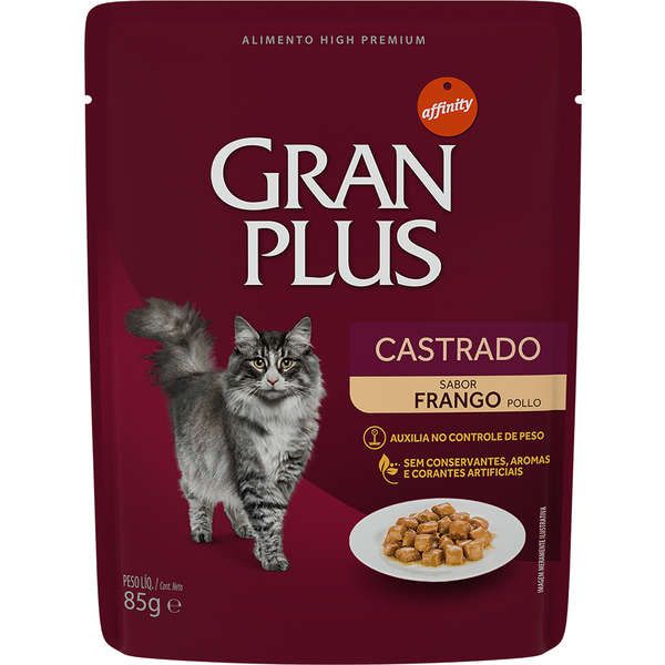Ração Úmida Affinity GranPlus Sachê Para Gatos Castrados Adultos Sabor Frango  e Salmão 85 gr