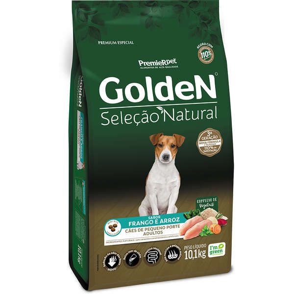 Ração Golden Seleção Natural Adulto Raças Pequenas Sabor Frango e Arroz Mini Bits Premium Especial