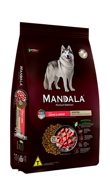 Ração Mandala Cão Adulto Raças Média e Grandes Sabor Carne e Arroz - Premium