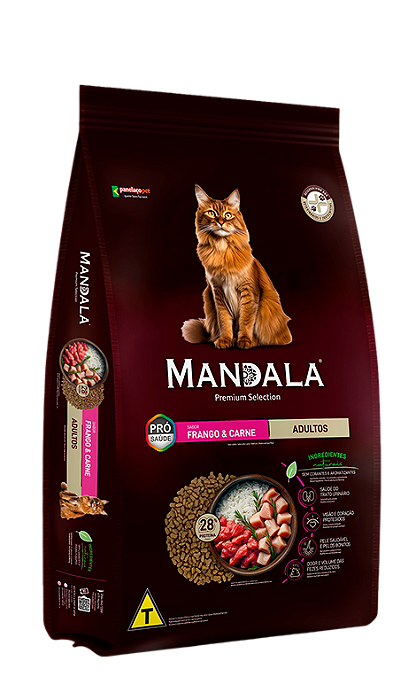 Ração Mandala Blend Gatos Adultos Sabor Carne e Frango - SEM CORANTES - Premium
