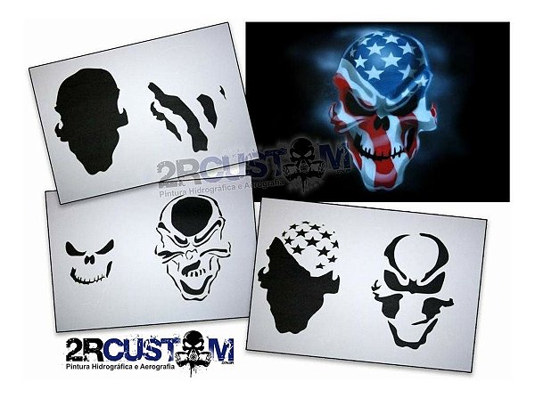 Stencil Caveira Americana Com 6 Camadas de Cores para Aerografias e Pinturas