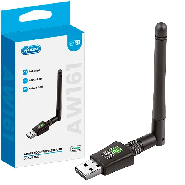 ADAPTADOR WIRELESS KNUP DUAL BAND ATÉ 600MBS 2.4/5GH KP-AQ161 - 13397