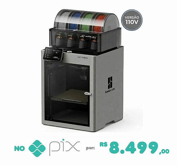 Impressora 3D Bambu Lab P2S + AMS 2 Pro, Velocidade de 600 mm/s, Aceleração de 20.000 mm/s² Câmera HD e Wi-Fi 127V