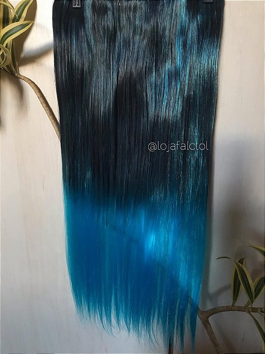 Aplique tic tac preto com luzes ombre hair azul 60cm