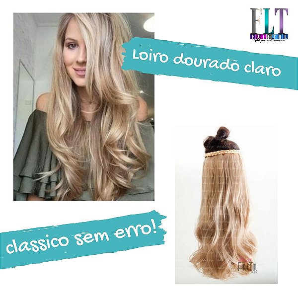 Aplique de tic tac sintético  cacheado  loiro claro Dourado 50cm