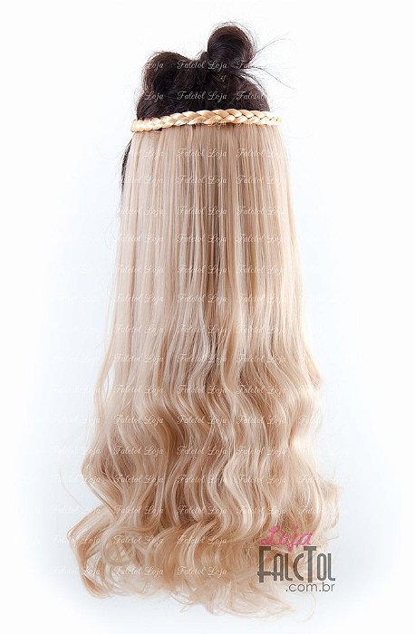 Aplique de tic tac cacheado nas pontas   Loiro Claro com  luzes fininhas 50cm